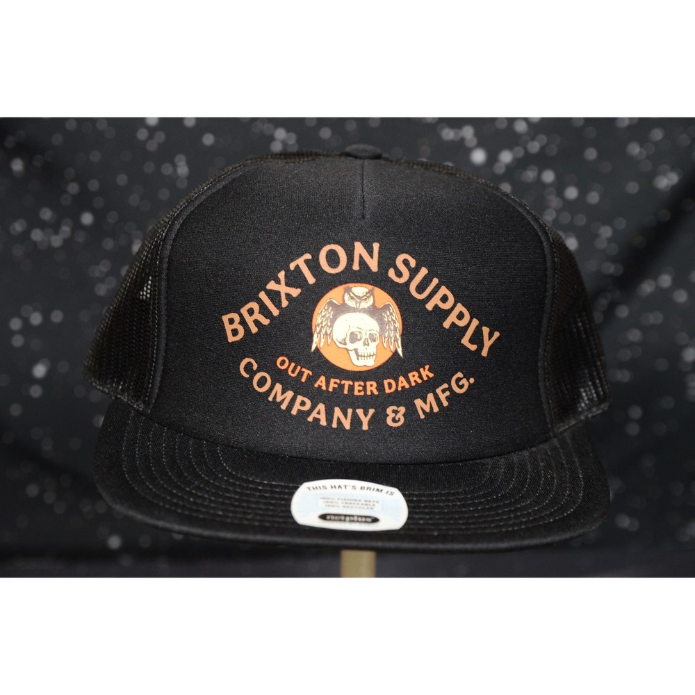 Brixton Supply Out After Dark Hat Cap Mens One Size Black Skull Trucker Mesh